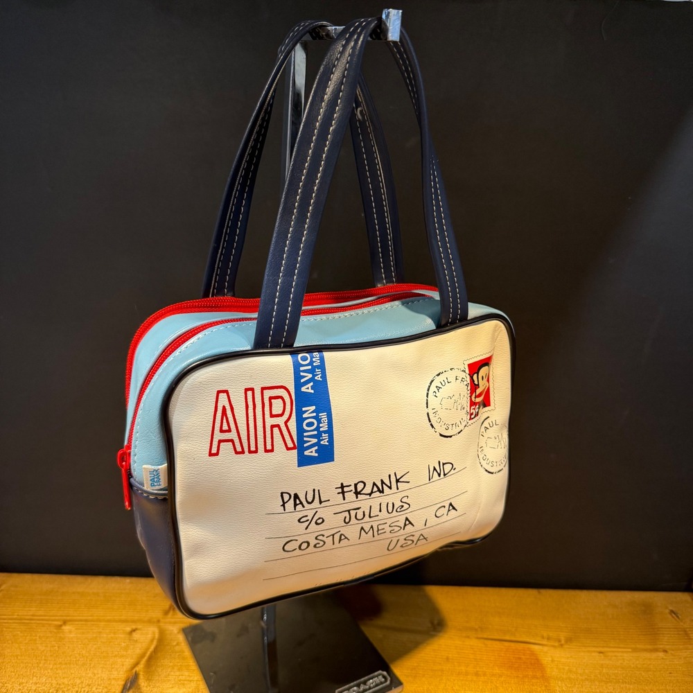Vintage 2002 Paul Frank Airmail Travel Handbag Purse Blue Red Y2K